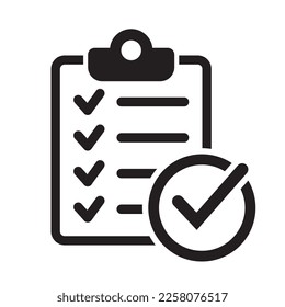 Clipboard with mark icon in flat style isolated on background. Checklist sign symbol for web site and app design.
