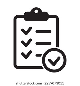 Clipboard with mark icon in flat style isolated on background. Checklist sign symbol for web site and app design.