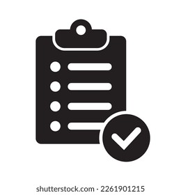 Portapapeles con icono de marca en estilo plano aislado en segundo plano. Símbolo de signo de lista de comprobación para diseño de sitio web y aplicación.