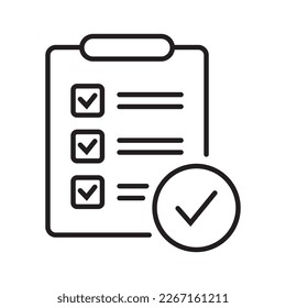 Clipboard with mark icon in line style isolated on background. Checklist sign symbol for web site and app design.
