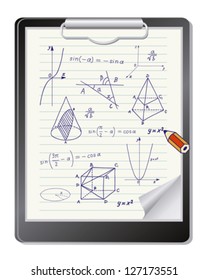  Clipboard with mathematics geometric shapes and expressions sketches