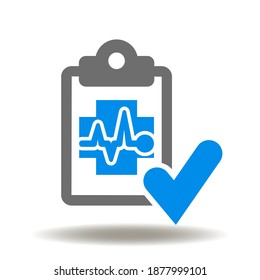 Clipboard Medical Cross With Heartbeat And Check Mark Icon Vector. Medical Or Pharmaceutical Priorities Symbol. Health Priority Compliance Logo.