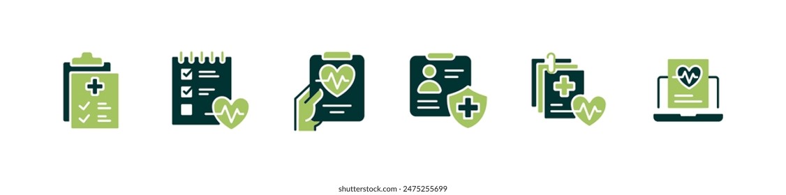 clipboard medical diagnosis patient analysis icon set health check-up document information vector illustration for web and app