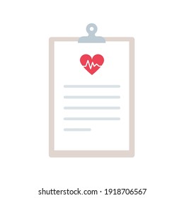 Clipboard medical icon. Heartbeat wave. Concept of health check up, cardiology, medical history. Vector illustration, flat design