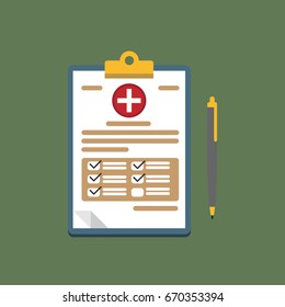 Clipboard Medical report. Flat vector illustration.