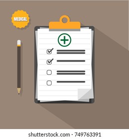 Clipboard Medical report. Flat vector illustration.