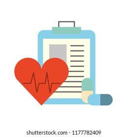 clipboard medical report heart rate and pills