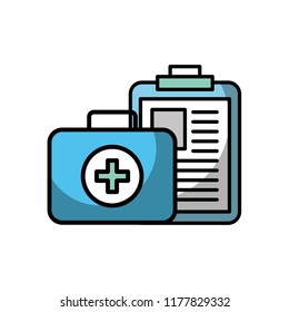 clipboard medical report and kit first aid
