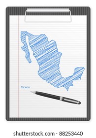 Clipboard with Mexico drawing map. Vector illustration.