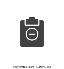 Clipboard minus icon vector, filled flat sign, solid pictogram isolated on white. Minus file symbol, logo illustration.