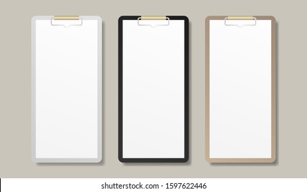 Clipboard mockup set. Blank clipboard mockup template. Vector illustration.