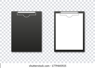 Clipboard mockup. Vector isolated illustration. Office folder. Notepad information board realistic design vector illustration. Realistic notebook template with paper and without. Stock vector. EPS 10