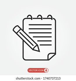 icono del portapapeles con lápiz de estilo plano, hoja de papel aislada en fondo blanco. Concepto de negocio de Notepad. ilustración vectorial