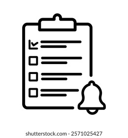 clipboard and notification icon. task notification icon.  todo check list with notification bell icon. document note with notification icon. vector illustration on transparent background.