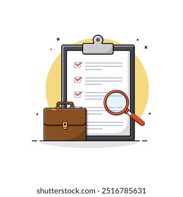 Área de transferência com saco de escritório e ilustração de vetor de lupa. Design de Conceito de Projeto Empresarial