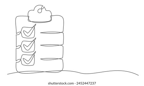 Clipboard One line drawing isolated on white background