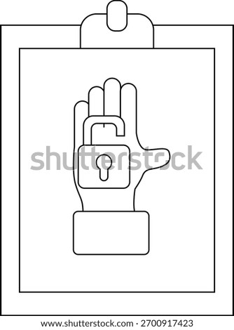 Clipboard with an open padlock on a hand