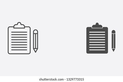 Clipboard outline and filled vector icon sign symbol