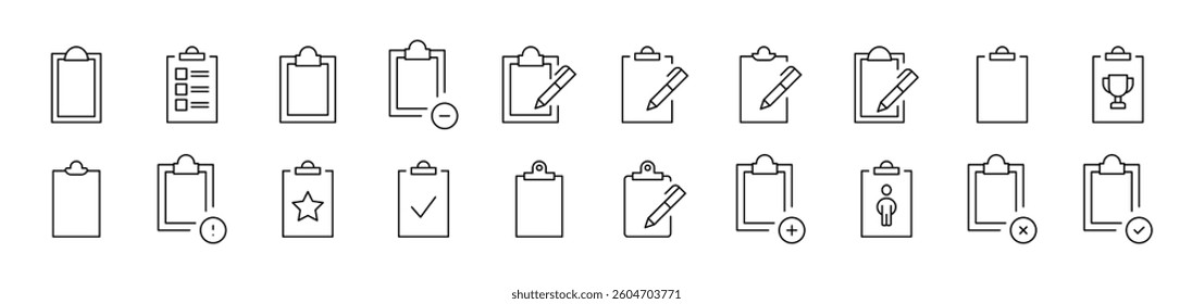 Clipboard Outline Image Collection. Editable Stroke. Perfect for Infographics, Articles, Books, Flyers, Banners