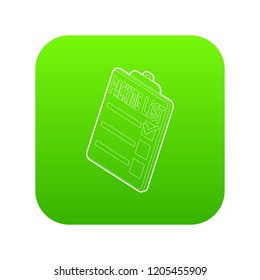 Clipboard with packing list icon green vector isolated on white background