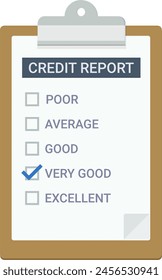 Clipboard with a page of a credit report with check box checked on very good in a flat design style (cut out)