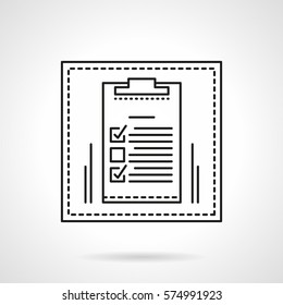 Clipboard with paper and checkmarks for results counting. Flat line icon