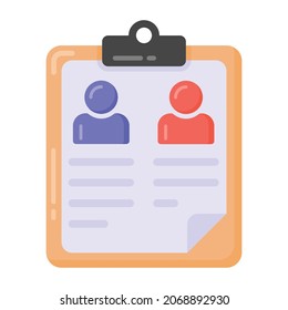 Clipboard and paper denoting flat icon of guest list