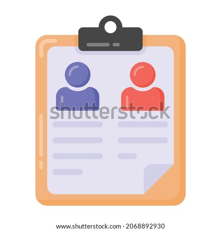 Clipboard and paper denoting flat icon of guest list