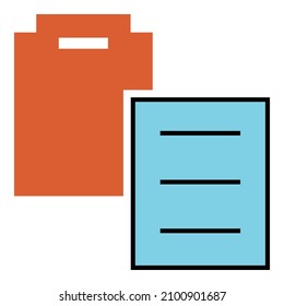Clipboard paper document icon with orange and blue color vector design symbol illustration