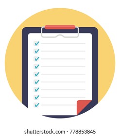 A clipboard paper flat vector icon design, to do list