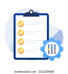 Clipboard paper with gear, icon of list management

