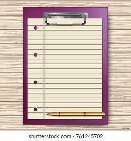 Clipboard, paper sheet, golden pen on a background of a wooden texture for business planning, to-do list.  