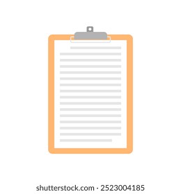 Clipboard with a  paper for taking notes, writing, planning. Top view of a document on white background. Checklist on clipboard marking checkmark on paper checklist. Filling questionnaire, survey form