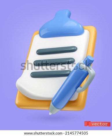 Clipboard with pen 3d vector icon
