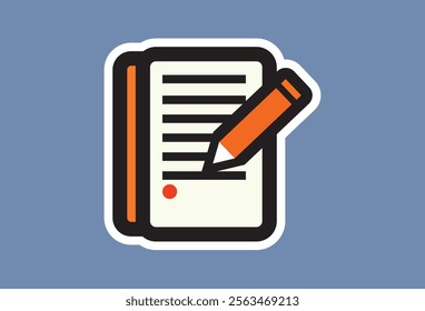 Clipboard with Pen Cartoon Sticker Icon Vector Illustration for Digital and Business Applications, every element can be changed