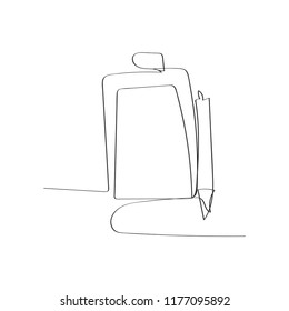 clipboard with pen in continuous line drawing style, thin linear vector illustration
