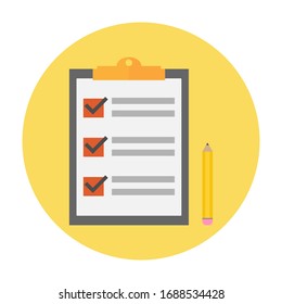 Clipboard with pen flat icon isolated on white background. Vector illustration. Eps 10.