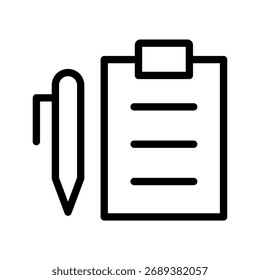 Clipboard with Pen Icon Checklist, Notes and Form Outline Vector