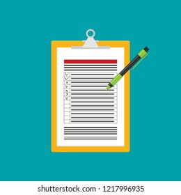 Clipboard with pen icon. Flat vector related icon with long shadow for web and mobile applications.