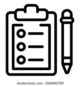 Icono de portapapeles y lápiz. Esquema del portapapeles e icono del vector del lápiz para el diseño web aislado en fondo blanco