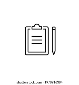 Clipboard and pen simple thin line icon vector illustration