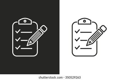 Clipboard pencil  -  black and white icons. Vector illustration