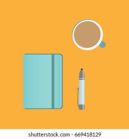 clipboard, pencil and coffee on the table