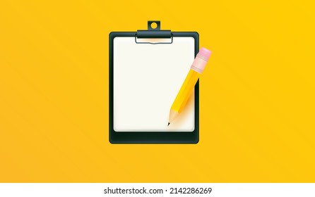 clipboard with pencil. Document in test form on note paper vector illustration.