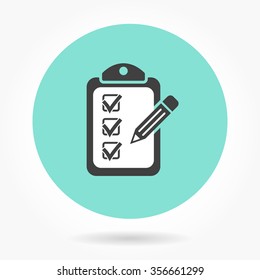 Clipboard pencil  icon  on green background. Vector illustration.