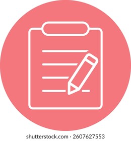 Clipboard and pencil icon on pink circular background for notes and tasks