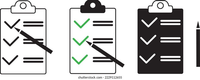 Clipboard with pencil icon set. Notepad symbol vector.
