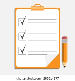 clipboard, pencil, icon vector image. Flat design modern, for web and mobile applications, of office work. Vector illustration.