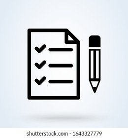 Clipboard pencil icon vector in line style. List of tasks.Checklist symbol. Business planning illustration for modern style web and mobile applications.