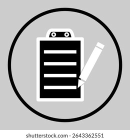 Clipboard and pencil icon with white background.